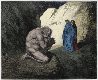 Inferno, Canto 7: Virgil rebukes Plutus at the entrance to the fourth circle (illustration from The Divine Comedy) by Gustave after Dore